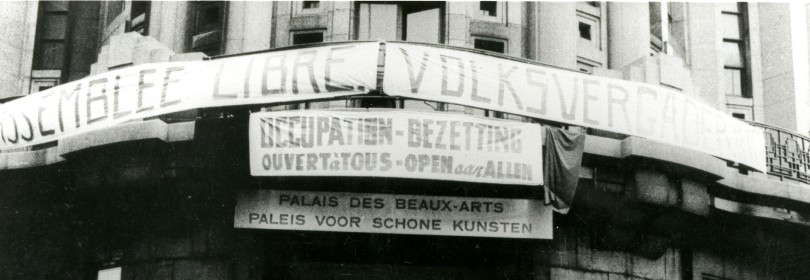 Op 28 mei bezetten kunstenaars het Paleis voor Schone Kunsten (nu Bozar), uit solidariteit met de studenten in Leuven en elders. © Archief van het Paleis voor Schone Kunsten Brussel